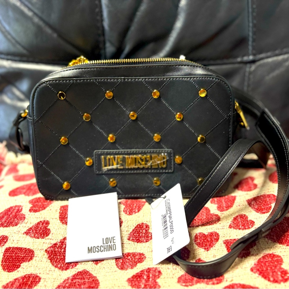 Love Moschino Black and Gold Quilted Crossbody Bag